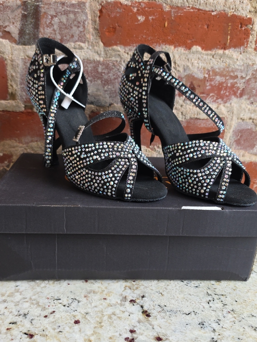 Black Crystal Strappy High-Heel Sandals for Women